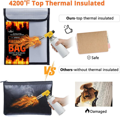 Fireproof Document Bag – 3 Pack (15" x 11", 13" x 9.7", 10.5" x 8") Fireproof & Water- proof Document Organizer | Document Holder with Zipper Secure for Cash, Passports, Check& More