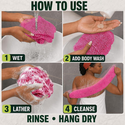 SubSahara African Net Sponge, 2 Pack 45-Inch Exfoliating Bath Scrubber