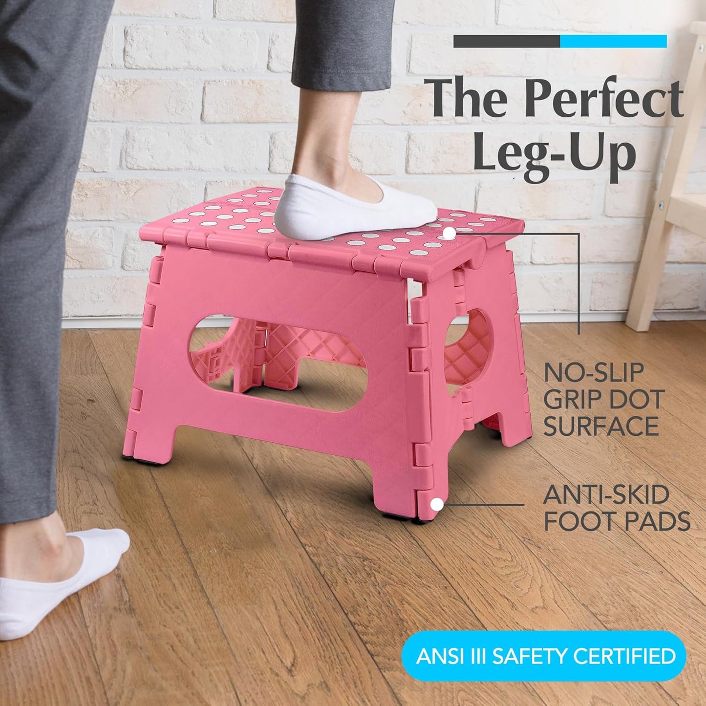 Handy Laundry Folding Step Stool - Sturdy Enough Collapsible Stool to Support Adults - Opens Easy with One Flip - Great for Kitchen, Bathroom or Bedroom (Black - 9 Inch)