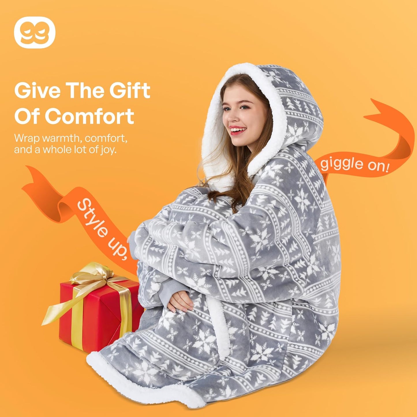 Giggling Getup Wearable Blanket Hoodie for Adults Gifts for Teen Girls Sister Women Sherpa Fleece Printed Hooded Blanket Sweatshirt Warm Cozy with Pocket & Sleeves Beige Cat