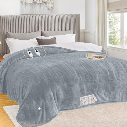 greenoak Heated Blanket Electric Throw 50"X60", Heating Blanket with 10 Heat Levels 1/2/4/6/8 Hours Auto-Off,Fleece Soft Sherpa Blanket,Gifts for Grandma Mom Seniors, Misty Grey