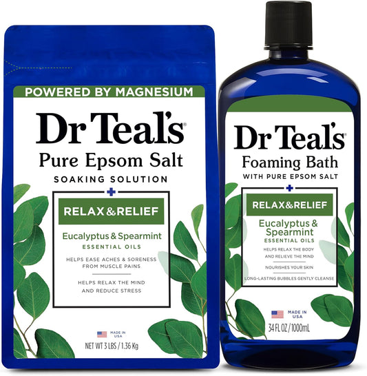 Dr Teal's Pure Epsom Salt Soak and Foaming Bath, Relax & Relief with Eucalyptus & Spearmint, Combo Pack