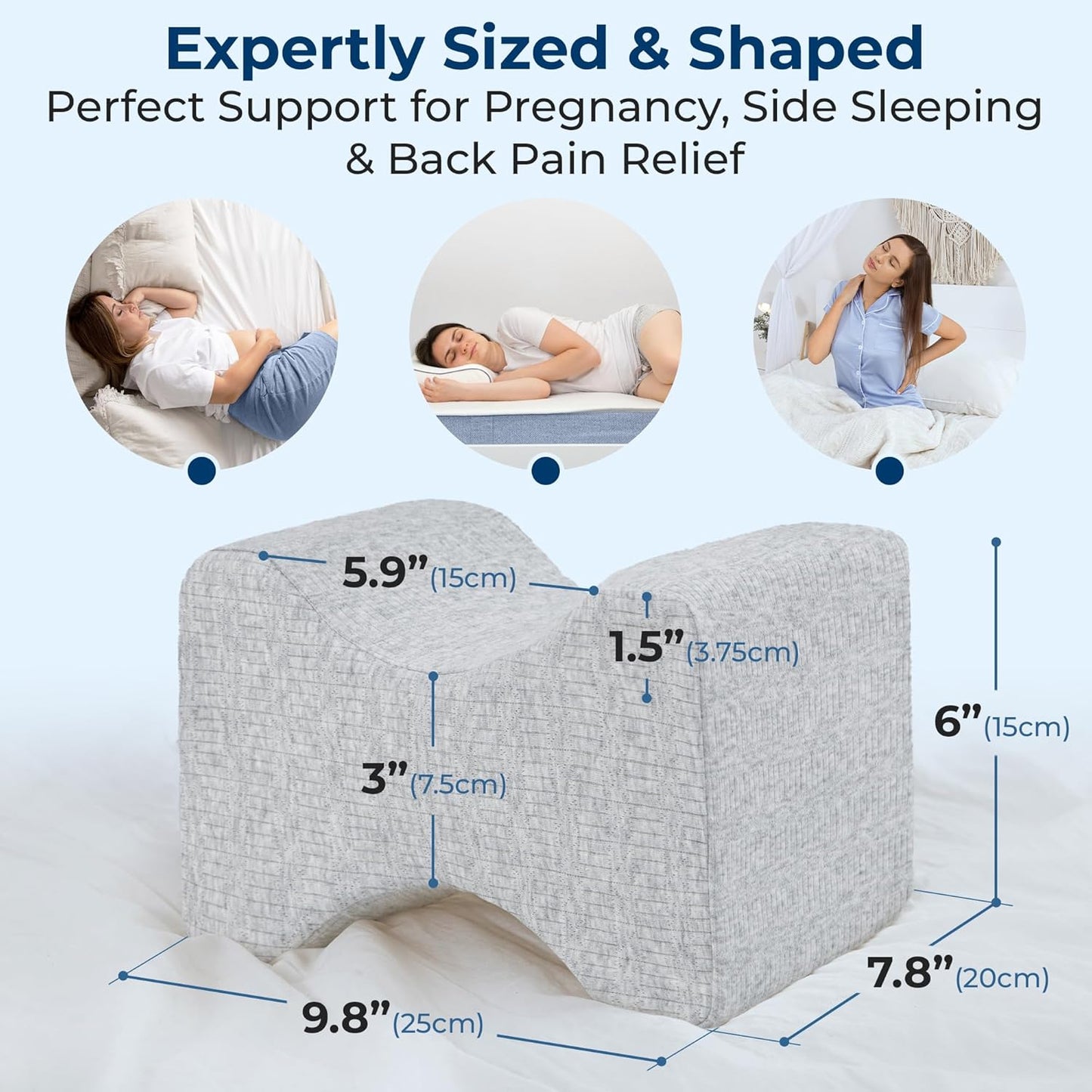 5 STARS UNITED Knee Pillow for Side Sleepers - Hip Pain Relief, Memory Foam Leg Cushion for Side Sleeping - Between Legs Pillow for Sciatica & Lower Back Pain, White