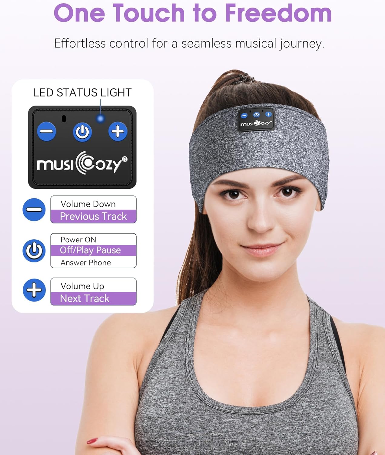 MUSICOZY Sleep Headphones Bluetooth 5.4 Headband, Sports Wireless Earphones Sweat Resistant Earbuds Sleeping Headphone with Ultra-Thin HD Stereo Speaker for Workout Running Cool Gadgets Unique Gifts
