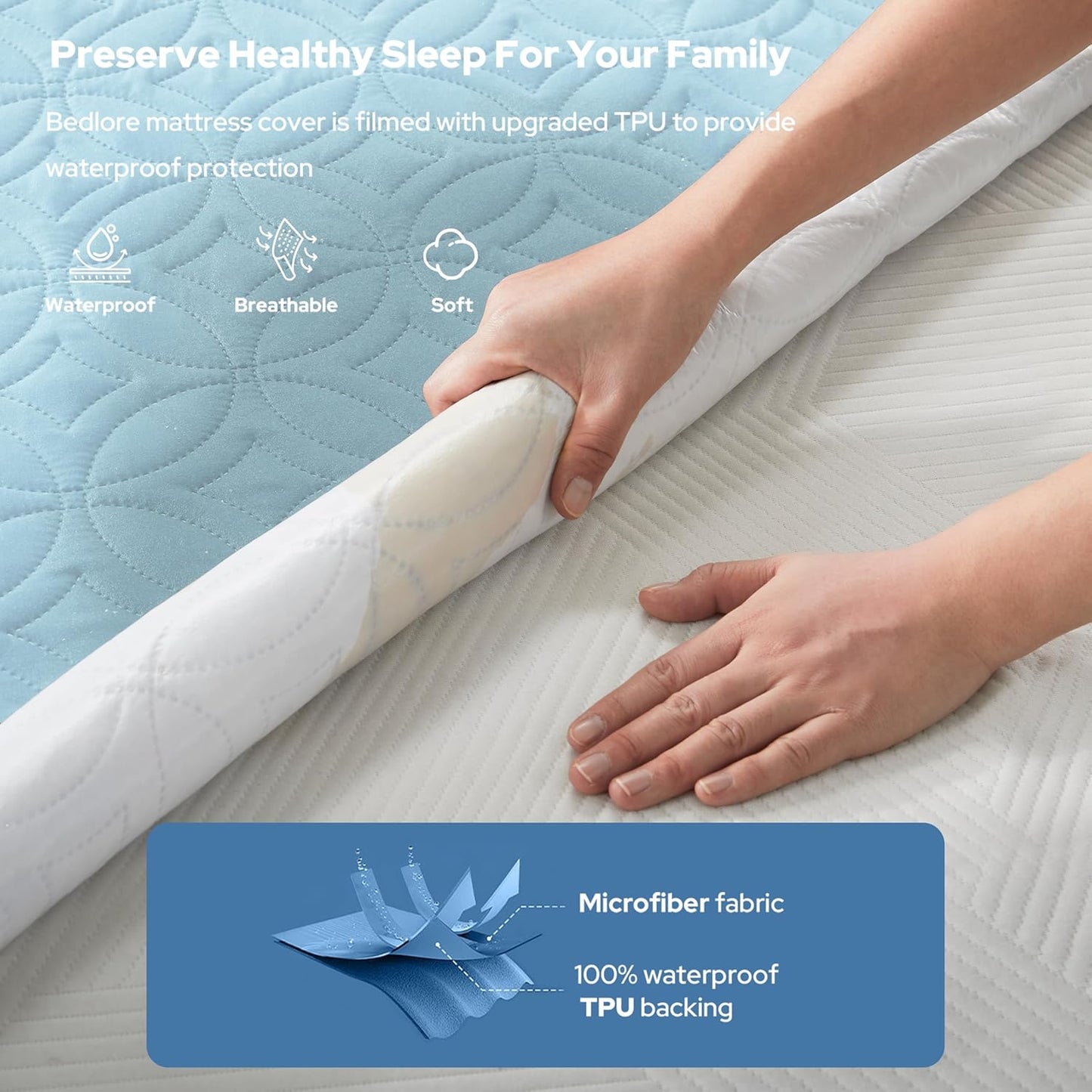 BEDLORE Waterproof Mattress Protector, King Size Mattress Pad with Deep Pocket 6"-18" Depth, Soft Noiseless Dirt-Proof Bed Mattress Cover Washable for Home, Bedroom, Hotel (Gray)