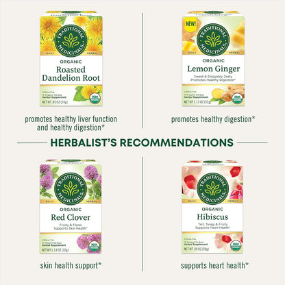 Traditional Medicinals Organic, Roasted, Dandelion Root Tea - Supports Normal Detox + Digestion - Kosher, Non-GMO, Caffeine-Free, Compostable - 16 Tea Bags, (Pack of 2)