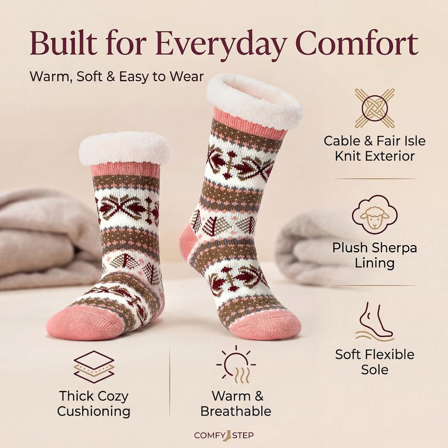 Cozylook Fuzzy Slipper Socks for Women with Grips Warm Cozy Soft Non-Slip Winter Socks Cozy Gift Idea