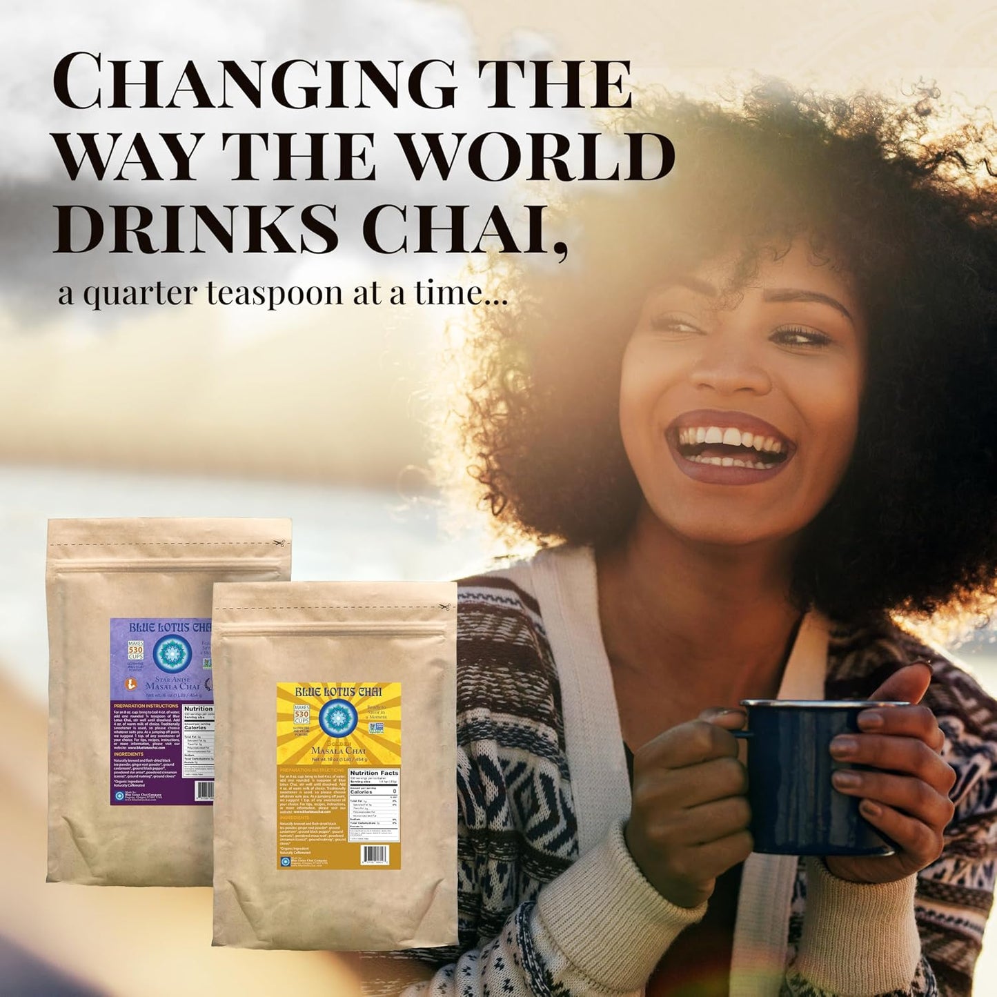 Blue Lotus Chai - Rooibos Flavor Masala Chai - Makes 65 Cups - 2 Ounce Masala Spiced Chai Powder with Organic Spices - Instant Indian Tea No Steeping - No Gluten
