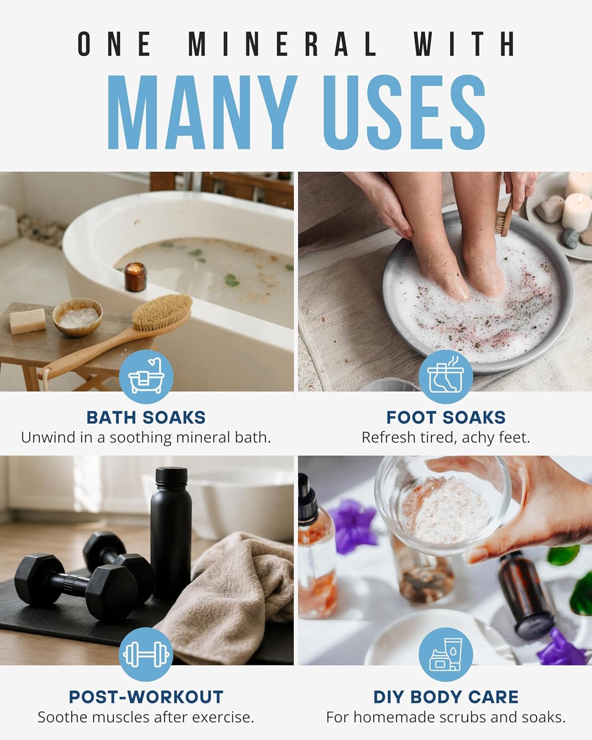 Naturally Mined Epsom Salt Bath and Foot Soak, Unscented Pure Magnesium Sulfate, 5lb
