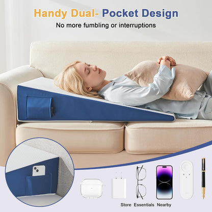 Yojoker Wedge Pillow for Sleeping - 12 Inch Bed Wedge for Headboard Triangle Pillow, Memory Foam Wedges for Acid Reflux, GERD, Snoring, Post Surgery Back Pain Relief, Leg Elevation, Washable Cover