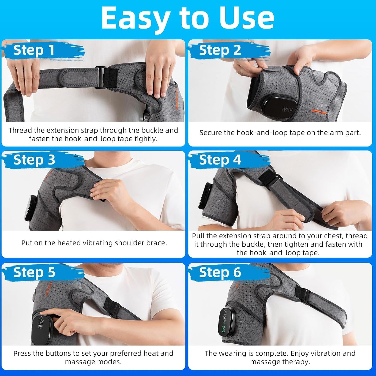 Cordless Shoulder Heating Pad with Massager, 5000mAh Rechargeable Heated Shoulder Wrap with 3 Timer,3 Vibration,3 Heat, Shoulder Brace for Rotator Cuff Pain Relief & Deep Tissue Comfort, Men & Women