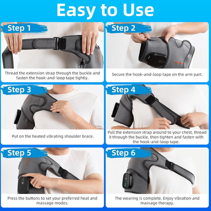 Cordless Shoulder Heating Pad with Massager, 5000mAh Rechargeable Heated Shoulder Wrap with 3 Timer,3 Vibration,3 Heat, Shoulder Brace for Rotator Cuff Pain Relief & Deep Tissue Comfort, Men & Women