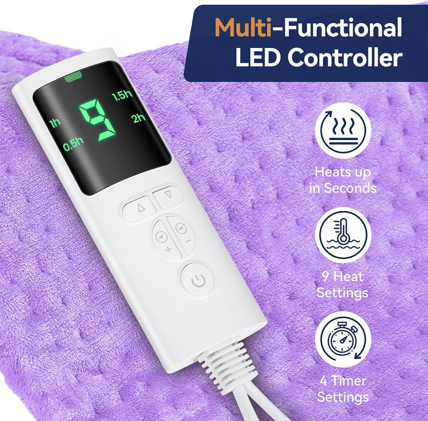 Extra Large Heating Pad for Back Pain Relief, 33"x17" Electric Heat Pad for Neck, Shoulders, Cramps, Menstrual Pain, 9 Heat Settings & 4 Auto-Off Timers, Soft Machine Wash Fabric, Gifts for Lover Gray