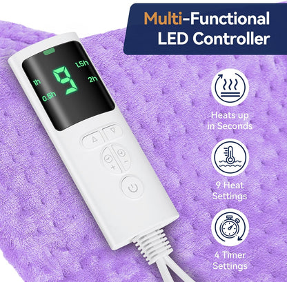 Extra Large Heating Pad for Back Pain Relief, 33"x17" Electric Heat Pad for Neck, Shoulders, Cramps, Menstrual Pain, 9 Heat Settings & 4 Auto-Off Timers, Soft Machine Wash Fabric, Gifts for Lover Gray
