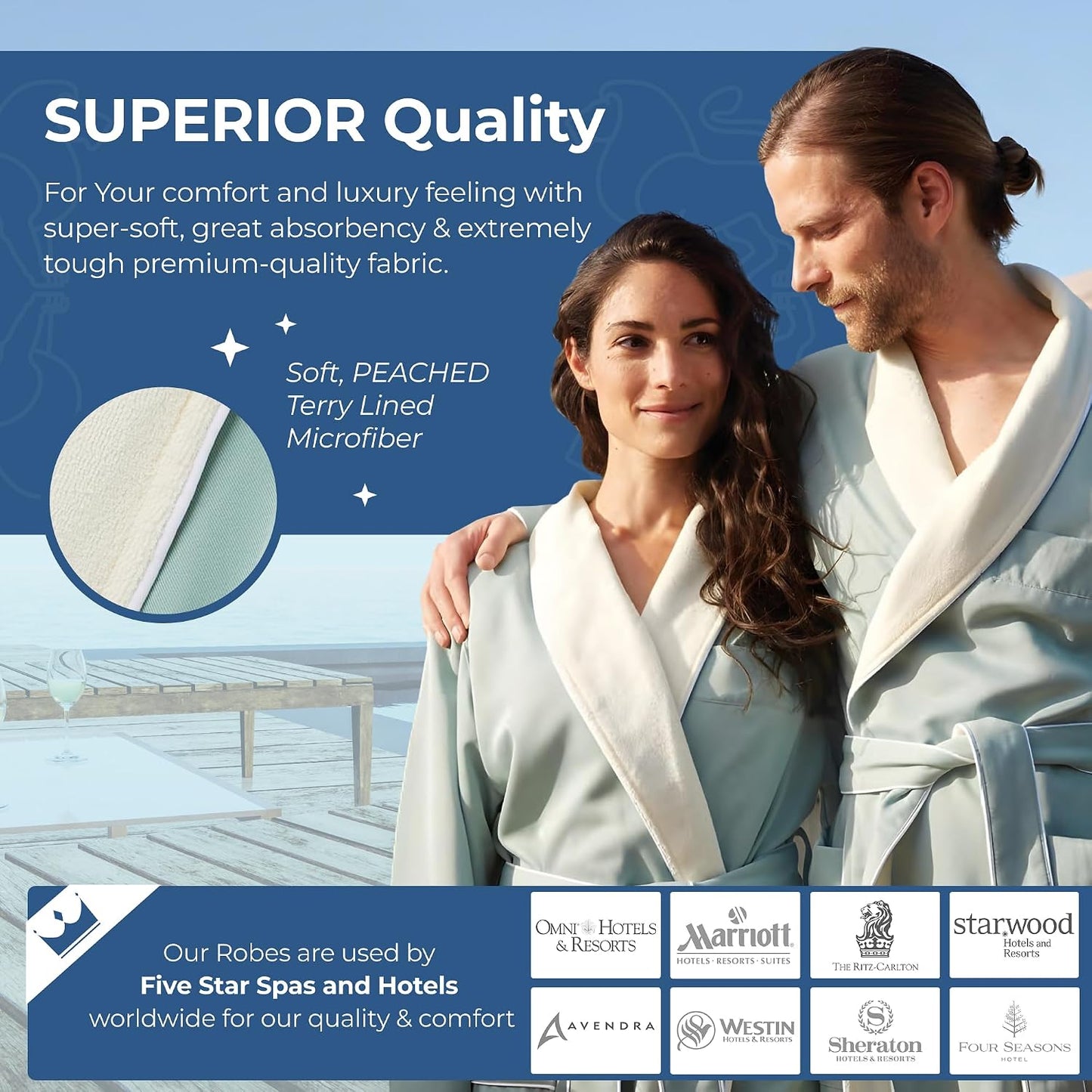 MONARCH Unisex Terry Lined Microfiber Hotel Robe