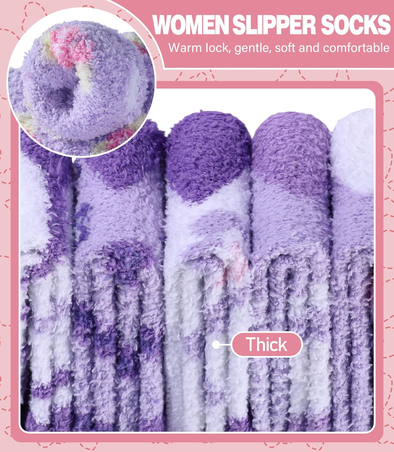 LANLEO Fuzzy Socks for Women Fluffy Slipper Winter Warm Soft Cozy Microfiber Plush Sleeping Heart Socks