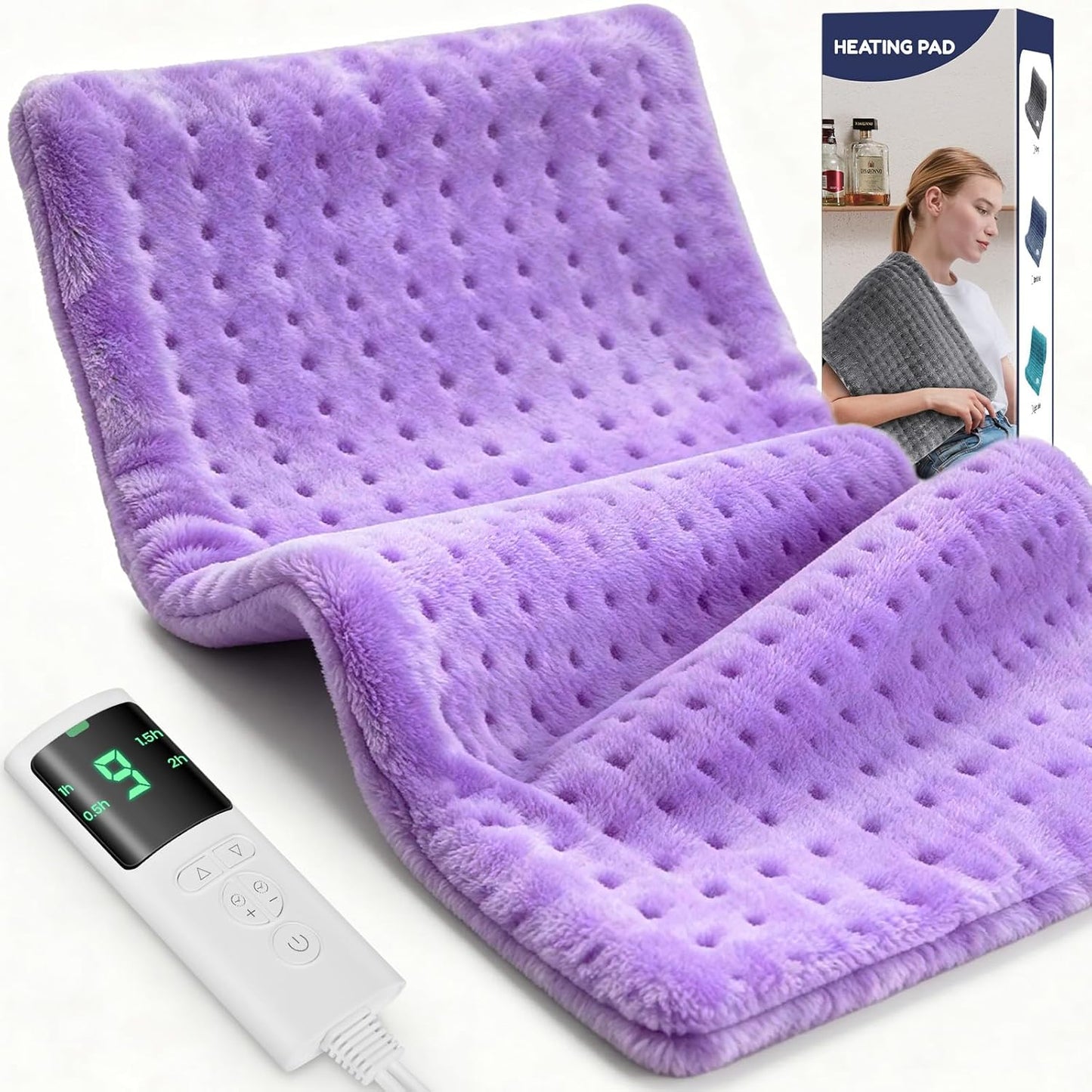 Extra Large Heating Pad for Back Pain Relief, 33"x17" Electric Heat Pad for Neck, Shoulders, Cramps, Menstrual Pain, 9 Heat Settings & 4 Auto-Off Timers, Soft Machine Wash Fabric, Gifts for Lover Gray