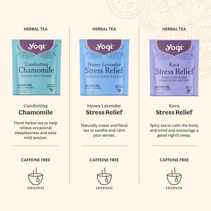 Yogi Relaxation Sampler Box (32 Tea Bags) - 8 Favorite Herbal Teas for Stress Relief & Sleep - Organic & Caffeine Free