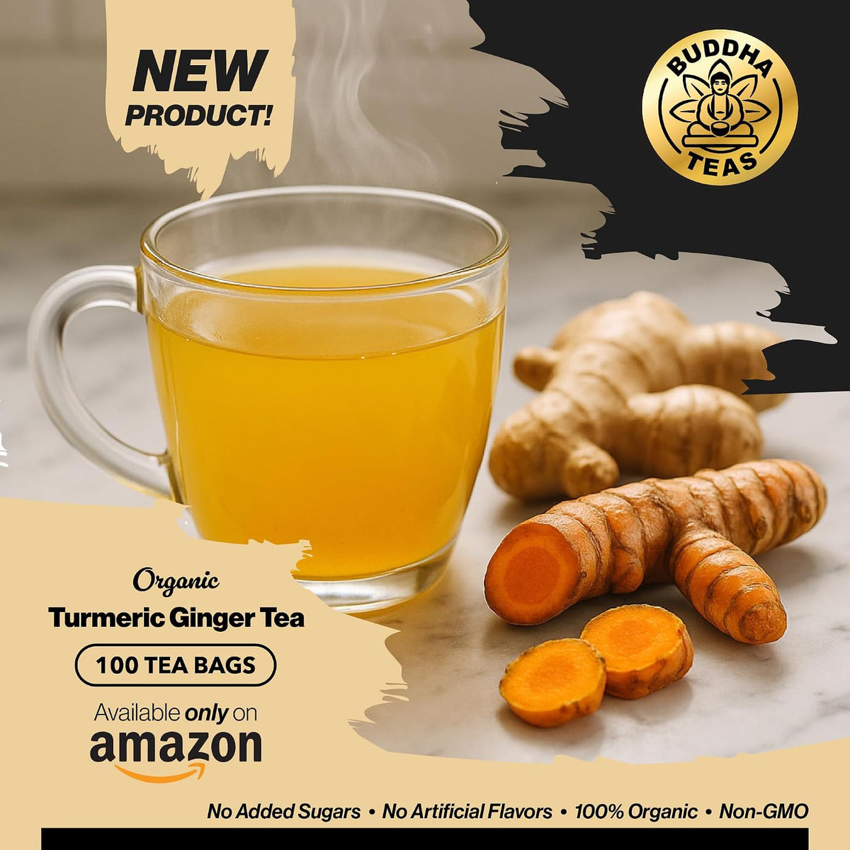 Buddha Teas Organic Turmeric Ginger Tea - Herbal Tea, Caffeine Free