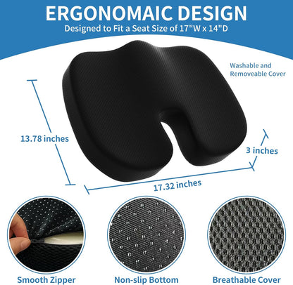 Seat Cushion &Office Chair Cushion,Lumbar Support Pillow for Office Chair,Ergonomic Memory Foam Non-Slip Office Chair Cushion,Back Support Cushions for Tailbone&Sciatica Pain Relief Black