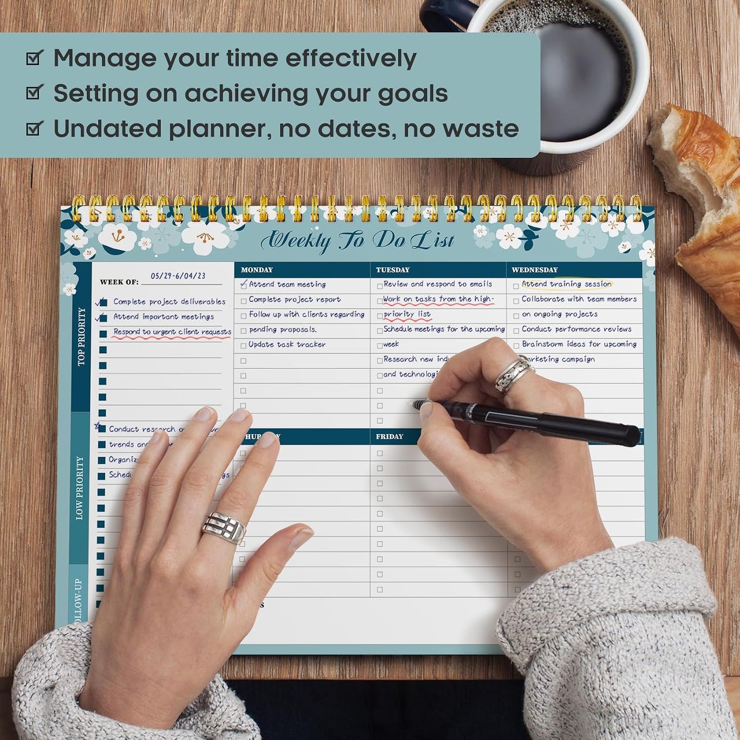 Taja Weekly To Do List Notepad with 52 Undated Sheets（8.5"×11"）- Weekly Desk Planner for Women & Man, Work and Home -1 Pack Violet Dream