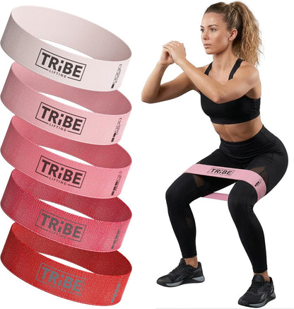 Tribe Lifting Fabric Resistance Bands for Working Out - 5 Exercise Bands Set for Legs and Glutes - Booty Bands for Women and Men - Thick Cloth Workout Bands for Physical Therapy, Hip Training