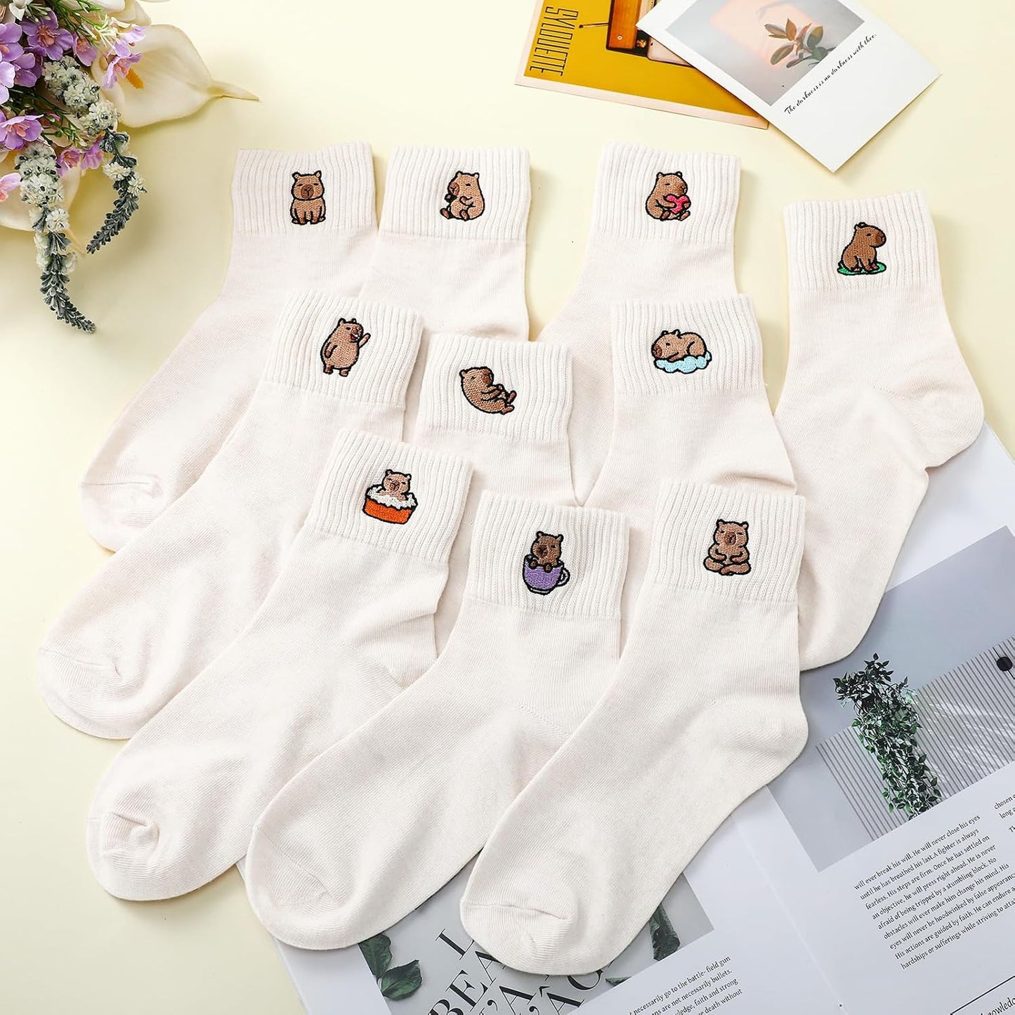 Eurzom 10 Pairs Socks Womens Crew Elastic Ankle Length Cotton Socks Aesthetic Cute Lightweight Low Cut Gifts for Women - Colors A