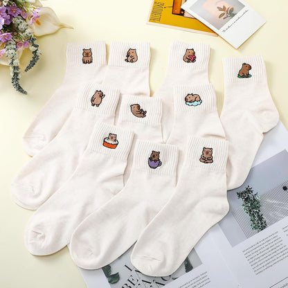Eurzom 10 Pairs Socks Womens Crew Elastic Ankle Length Cotton Socks Aesthetic Cute Lightweight Low Cut Gifts for Women - Colors A