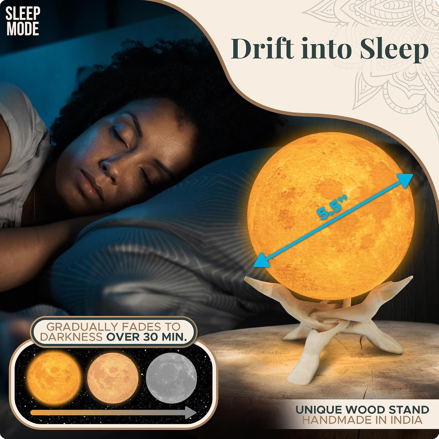 Mind-Glowing Zen Moon Lamp, Guided Breathing, Sleep Timer (5.5 inch)