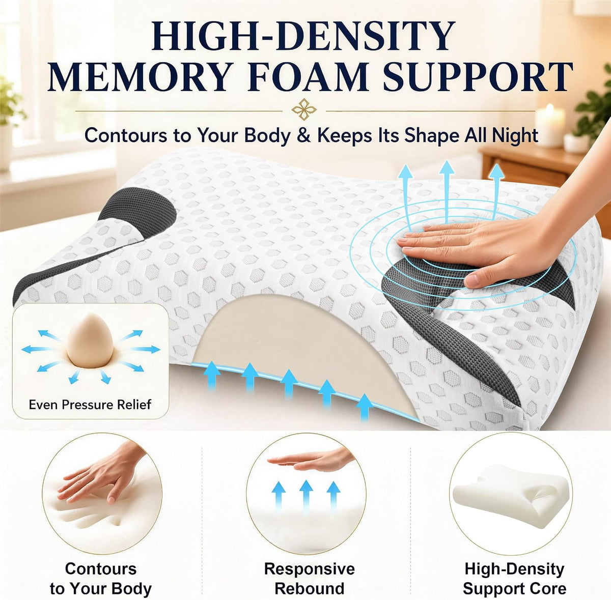 IKSTAR HSA/FSA Cooling CPAP Pillow for Side Sleepers - Sleep Apnea Pillow for CPAP User - Reduce Air Leak/Hose Tangle/Mask Pressure - Memory Foam Neck Support Nasal Pillows Side/Back/Stomach Sleeper