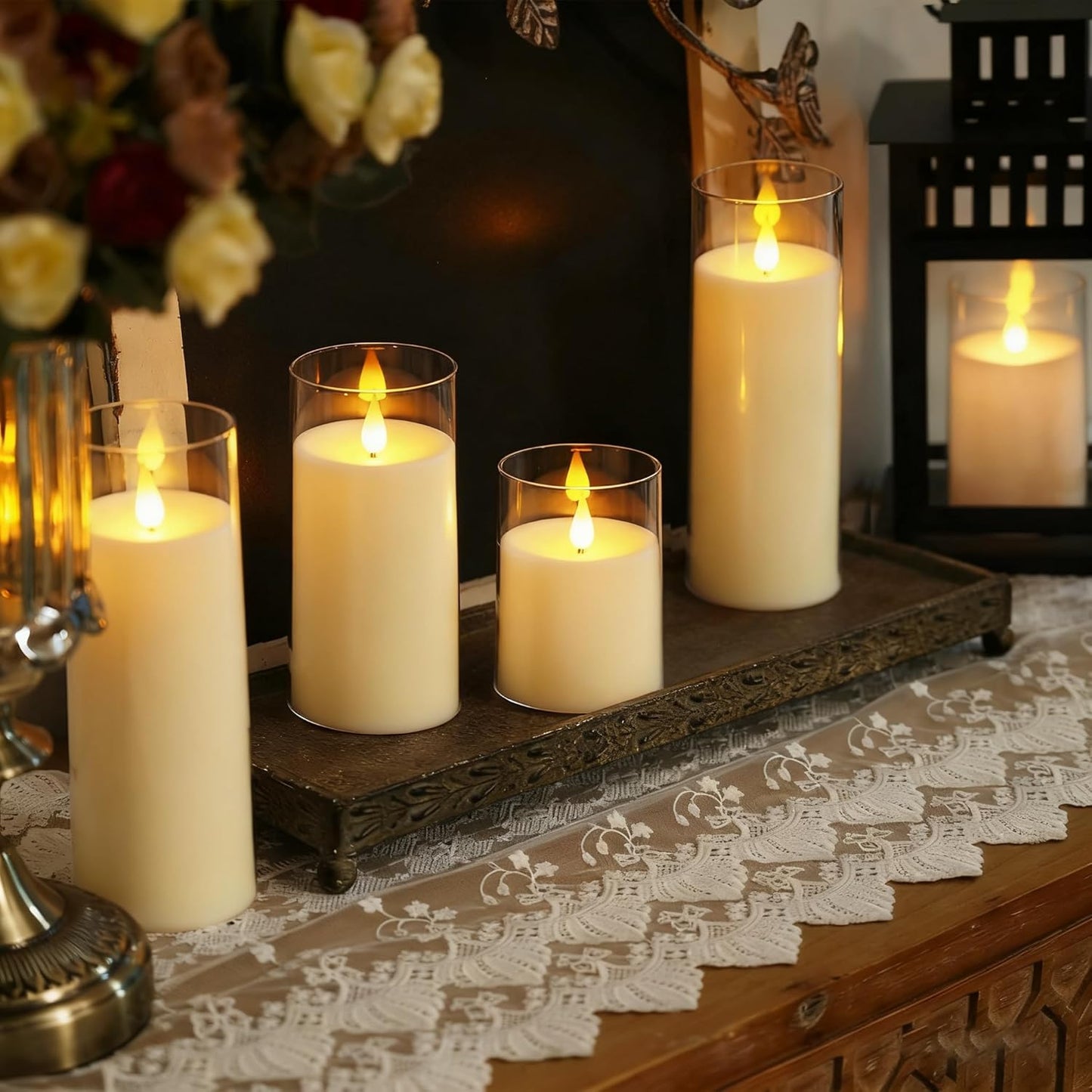Homemory Gray Flickering Flameless Candles, Battery Operated Acrylic LED Pillar Candles with Remote Control and Timer, Halloween Decor, Set of 5