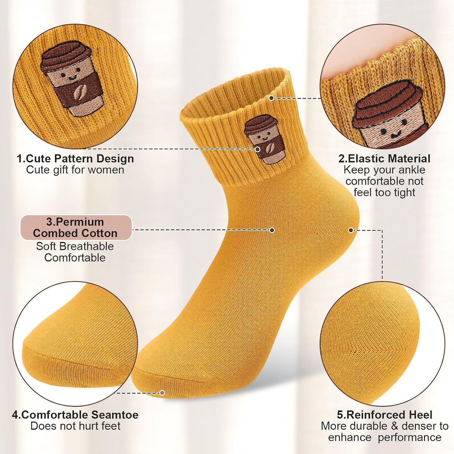 Eurzom 10 Pairs Socks Womens Crew Elastic Ankle Length Cotton Socks Aesthetic Cute Lightweight Low Cut Gifts for Women - Colors B