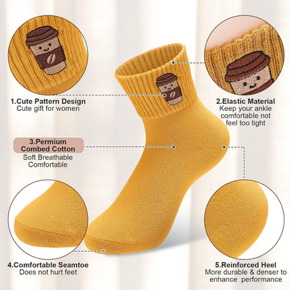 Eurzom 10 Pairs Socks Womens Crew Elastic Ankle Length Cotton Socks Aesthetic Cute Lightweight Low Cut Gifts for Women - Colors B