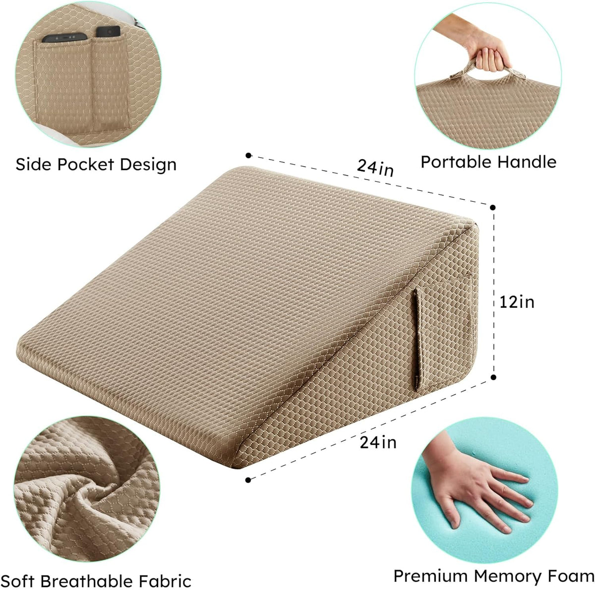 Bedluxe Wedge Pillow, 10 inch Bed Wedge Pillow for Headboard, Pillow Wedge for Acid Reflux Relief, Sleeping, Back Pain Relief, Snoring, Triangle Pillow Wedge, White/Grey