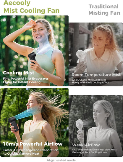 Aecooly Misting Portable Fan, Spray Cooling Handheld Fan,14.4°F Drop in 10s
