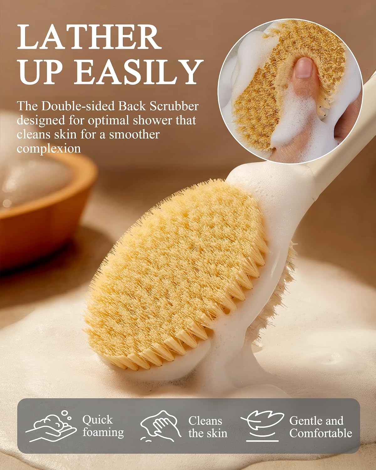 Dry Brushing Body Brush for Massage - Natural Boar Bristle Exfoliating Brush with Massage Nodes for Lymphatic Drainage, Cellulite, Blood Circulation Improving Skin Health for Women Men Elderly(Grey)