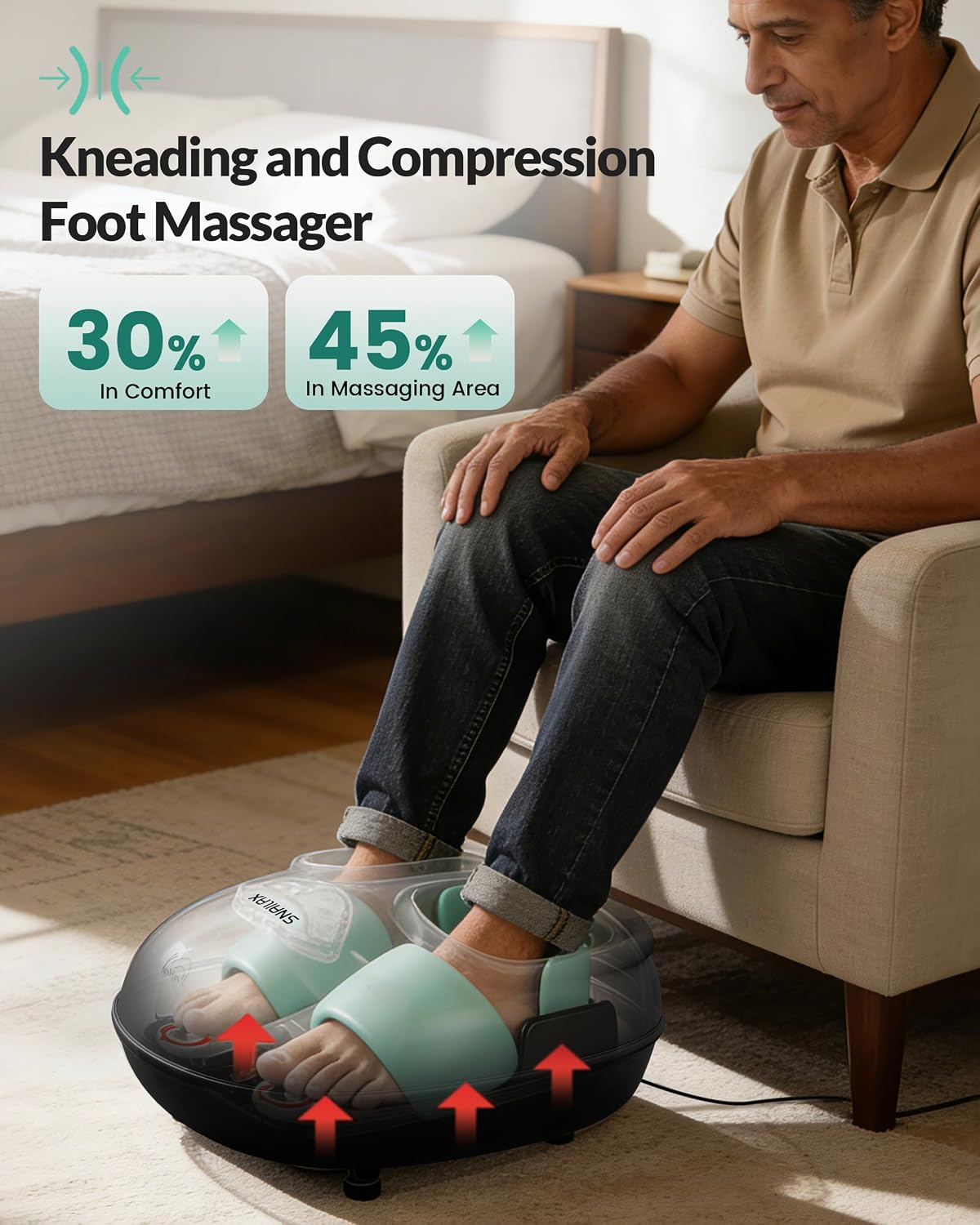 Snailax Shiatsu Foot Massager with Heat, FSA Eligible, Kneading, Compression, Vibration, Feet Massage Machine for Plantar Fasciitis, Neuropathy, Foot Warmer, Gifts for Women Men,Size 13