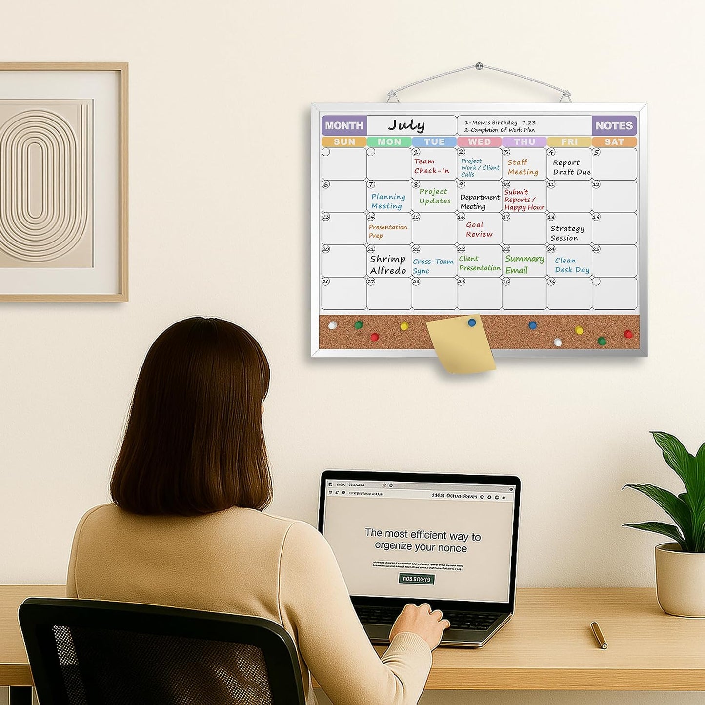 Monthly Calendar Dry Erase Board 16x12 Inch, Double-Sided Whiteboard and Corkboard Combo, Wall Mounted Planner Organizer with Markers, Magnets, Push Pins, Eraser, for Home Office School