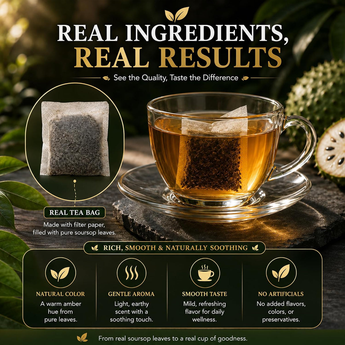 WOTIHA 45 Count Premium Soursop Graviola Tea Bags - 100% Natural soursop leaves, Non-GMO, Caffeine/Sugar/Gluten Free Vegan, Food-Grade Biodegradable Bags, Hojas De Guanabana.