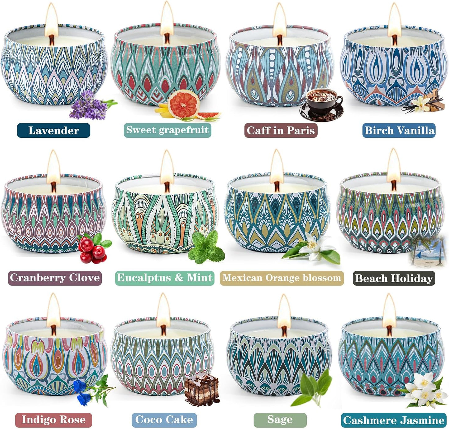 Candles, Scented Candles Gift Set for Women, 8 Pack Fruity Floral Soy Wax Aromatherapy Candles, Travel Tin Candles in Artist Gift Box, Birthday Gifts for Mom, Wife, Sister, Friend, Housewarming