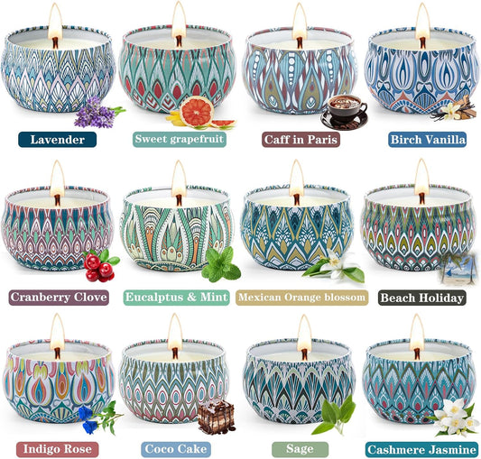 Candles, Scented Candles Gift Set for Women, 8 Pack Fruity Floral Soy Wax Aromatherapy Candles, Travel Tin Candles in Artist Gift Box, Birthday Gifts for Mom, Wife, Sister, Friend, Housewarming