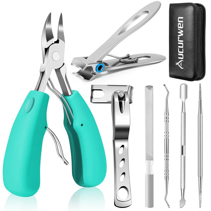 Toenail Clippers for Seniors Thick Toenails, Aucurwen Heavy Duty Toe Nail Clippers Adult Thick Nails Long Handle, Large Toenail Clippers for Thick Nails 7Pcs