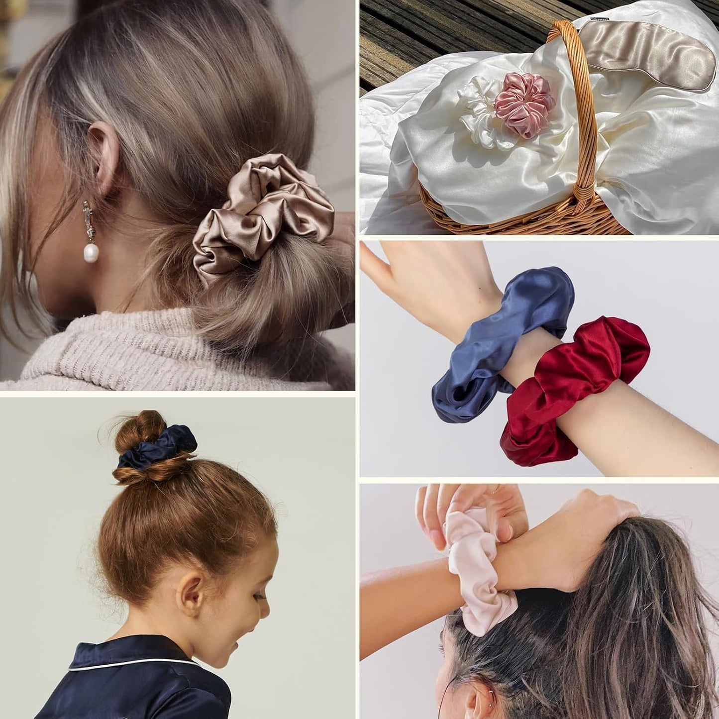 LILYSILK Silk Hair Scrunchies / Ties for Frizz & Breakage Prevention, 100% Mulberry, No Damage, Elastic ponytail Holders, 1Pc, Coffee - Colors A