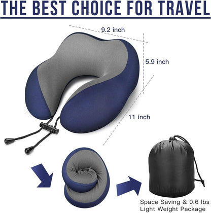 MLVOC Neck Pillow for Traveling, Upgraded 100% Pure Memory Foam Travel Neck Pillow for Airplane Flight Sleep, Breathable & Machine Washable Cover, Travel Kit with 3D Eye Mask, Earplugs & Bag, Black
