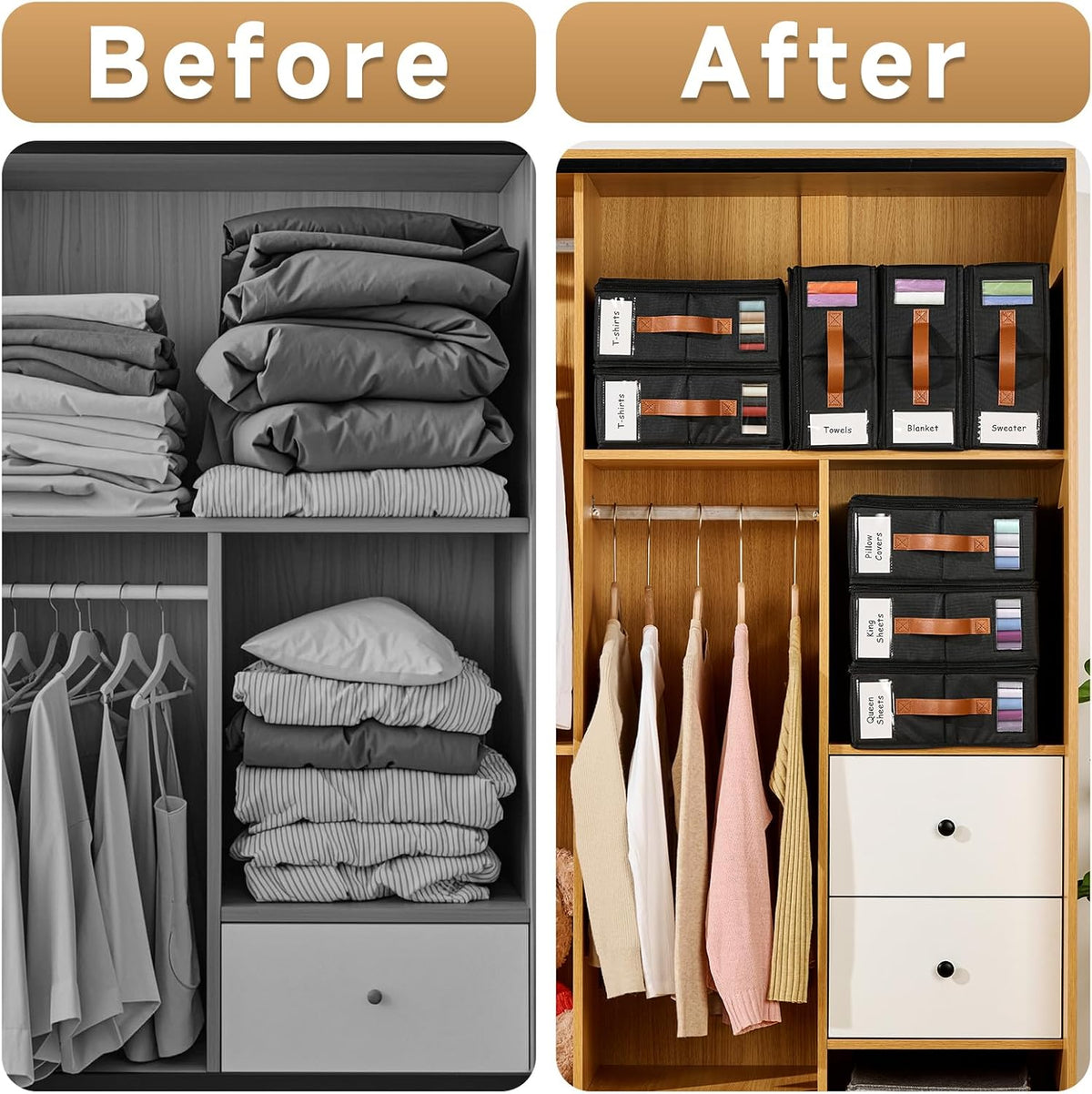 Bed Sheet Organizer - No Insects Entry Sheet Organizers and Storage with Zipper, Label, Handle, Window, Linen Closet Organizers and Storage for Sheet Set, Clothing, Duvet Covers, Blanket