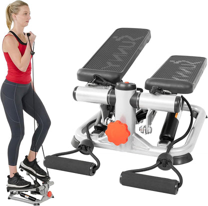 Sunny Health & Fitness Mini Steppers with Digital Monitor and Resistance Bands, Compact Low-Impact Cardio Machines for Home Workouts