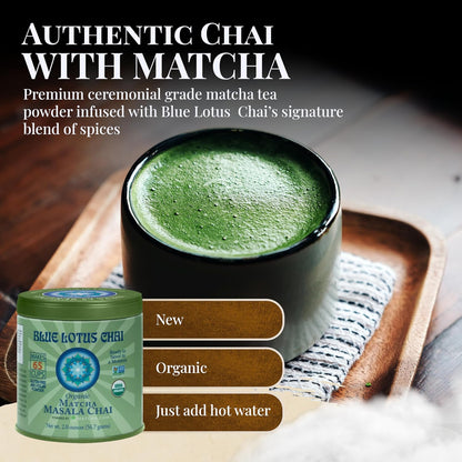 Blue Lotus Chai - Rooibos Flavor Masala Chai - Makes 65 Cups - 2 Ounce Masala Spiced Chai Powder with Organic Spices - Instant Indian Tea No Steeping - No Gluten