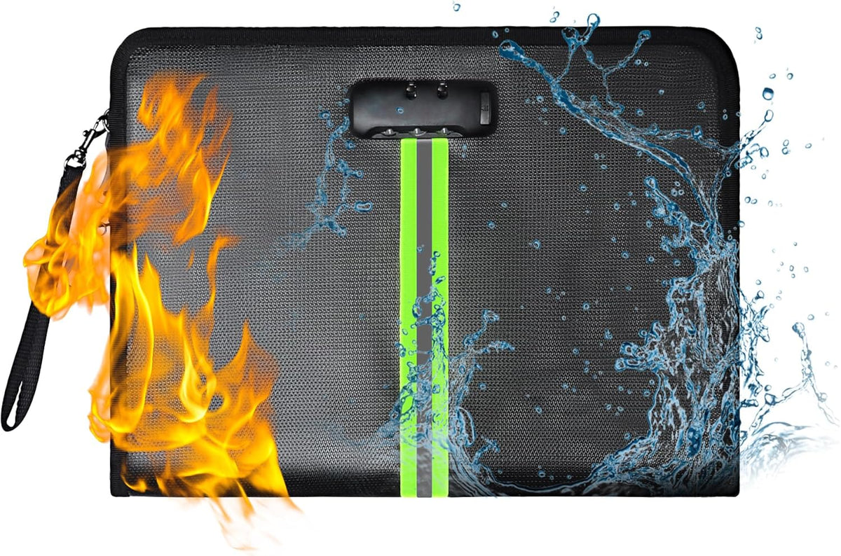 5200℉ Fireproof Document Bag, Fireproof Bag with Lock, Fireproof Document Organizer, Safes for Home Use Fire and Water Proof with Heat Insulated for Cash, Valuables, Documents-Black