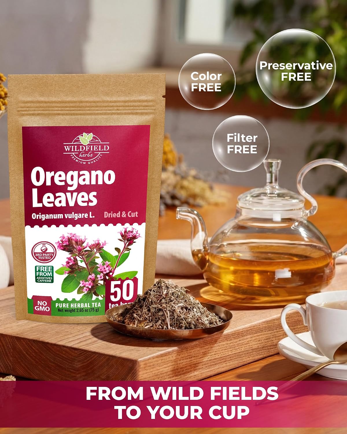 50 Bags Oregano Tea Dried Oregano Leaves Herbal Tea Bag (Origanum Vulgare L.) - 50 Count 1.5g Bags Dry Orégano Leaf Herb