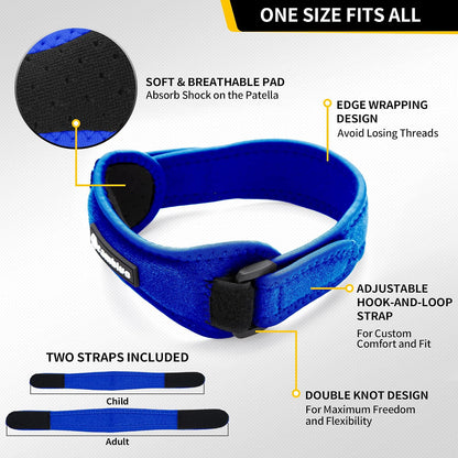 CAMBIVO 2 Pack Patella Tendon Knee Straps, Knee Brace for Women & Men with Extra Straps, Patella Bands for Pain Relief, Osgood Schlatter, Jumper’s Knee, Tendonitis, Running, Basketball, Volleyball